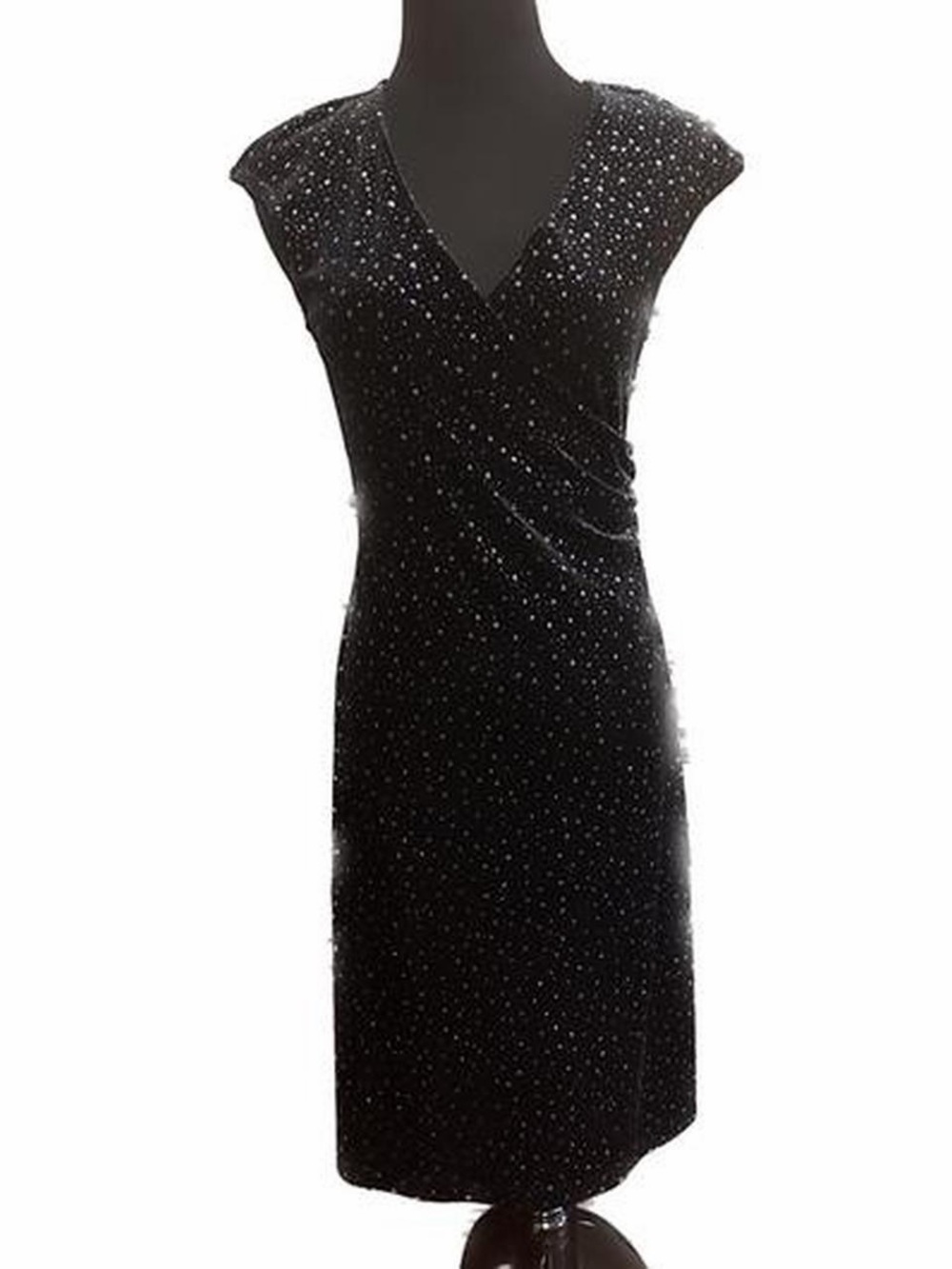Vintage Black Sparkle V-Neck Velvet Evening Dress